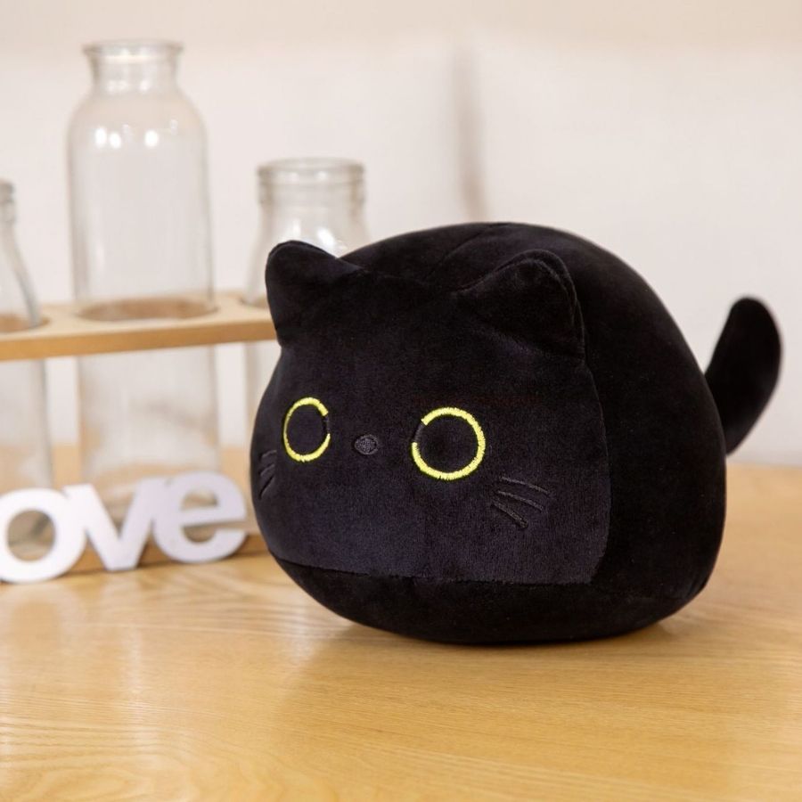 Peluche Chat Noir Kawaii aux Grands Yeux Jaunes – Image 6