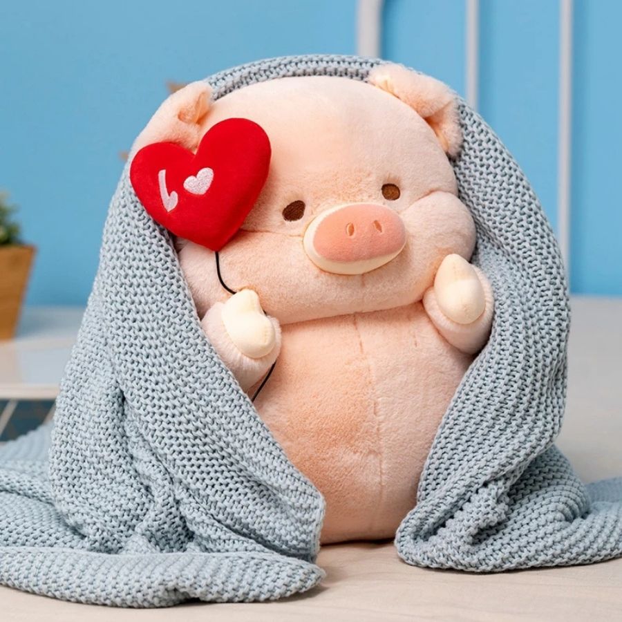 Peluche de Cochon Rose Pâle avec Ballon Cœur Rouge – Image 2