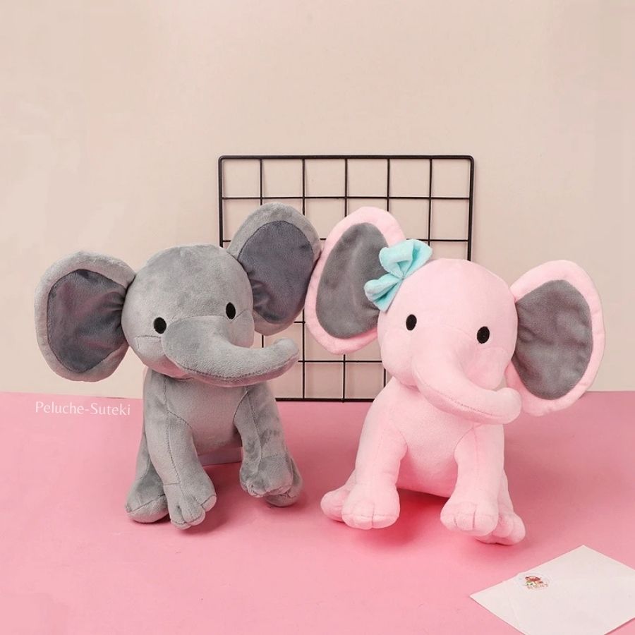 Peluche d'Éléphant Mignon Rose à Nœud Bleu – Image 4