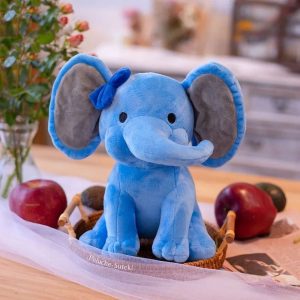 Doudou Éléphant Bleu Azur avec Joli Nœud