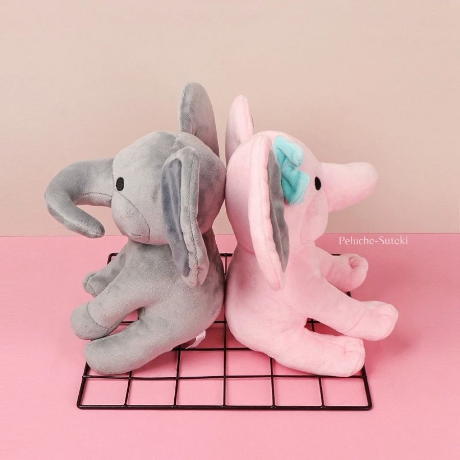Peluche d'Éléphant Mignon Rose à Nœud Bleu – Image 5