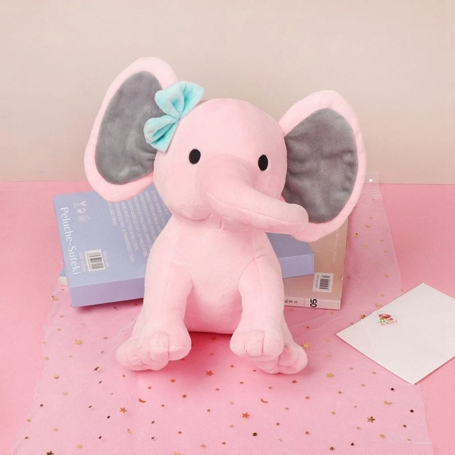 Peluche d'Éléphant Mignon Rose à Nœud Bleu – Image 6