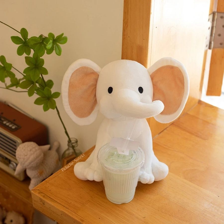 Peluche Éléphant Blanc Cassé à Grandes Oreilles – Image 2