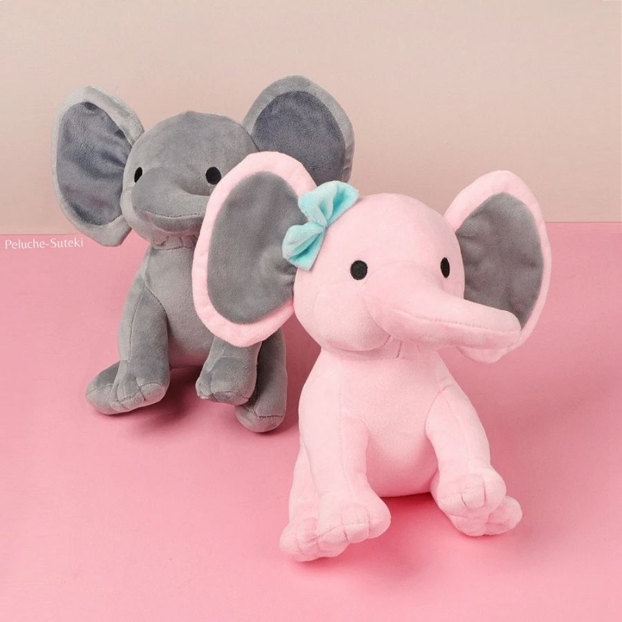 Peluche d'Éléphant Mignon Rose à Nœud Bleu – Image 7