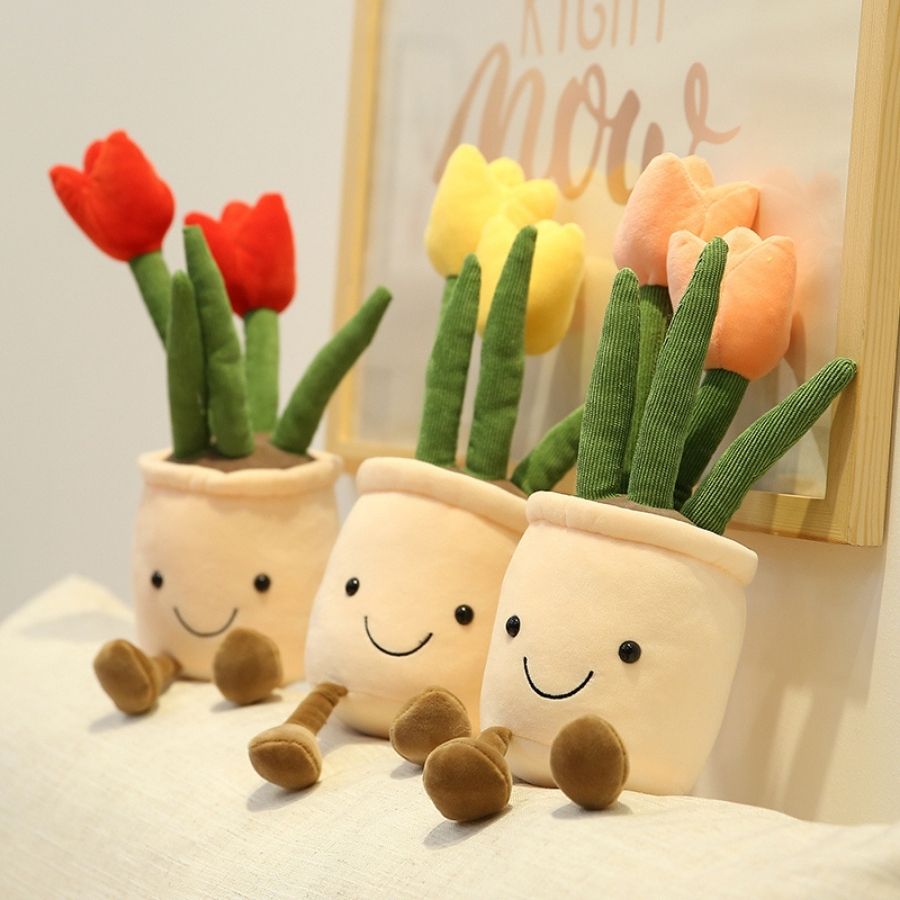 Peluche Tulipe en Pot Souriante à Pieds Pendus – Image 11