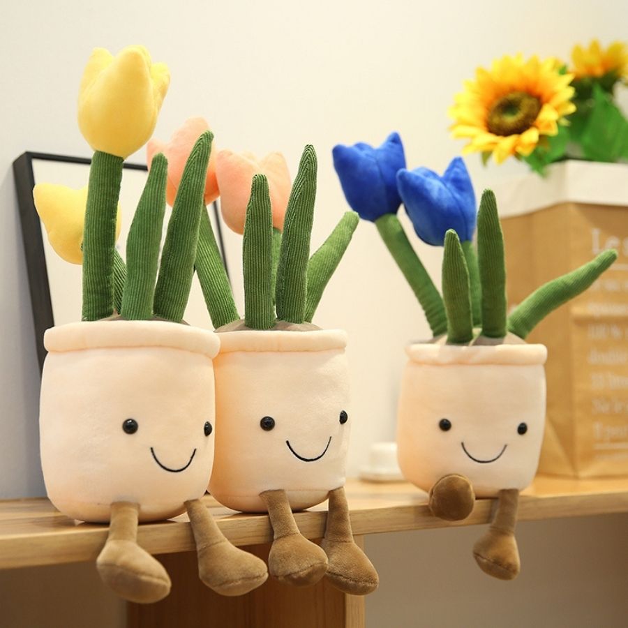 Peluche Tulipe en Pot Souriante à Pieds Pendus – Image 9