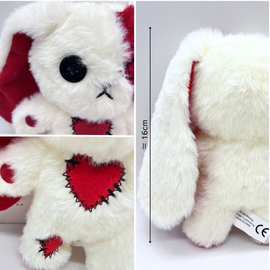 Peluche Lapin Gothique Crème et Rouge à Coutures – Image 6
