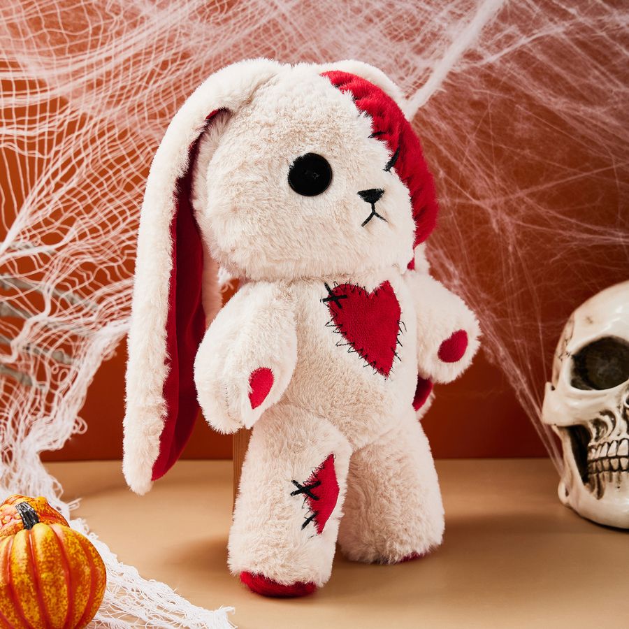 Peluche Lapin Gothique Crème et Rouge à Coutures – Image 2