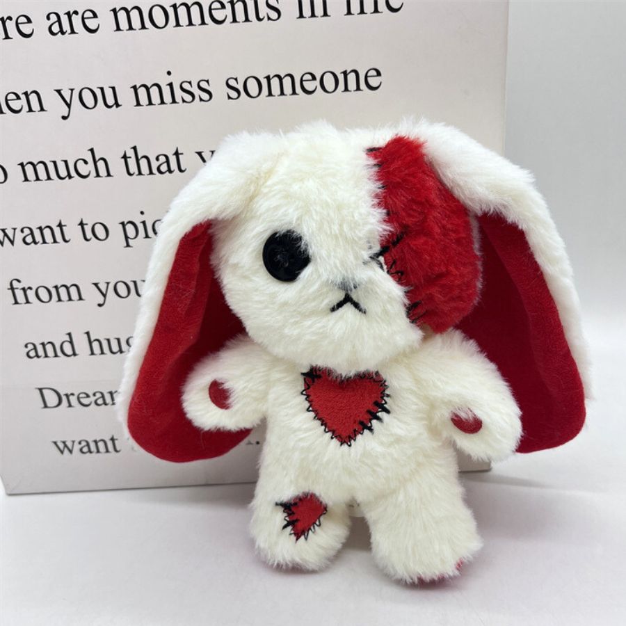 Peluche Lapin Gothique Crème et Rouge à Coutures – Image 4
