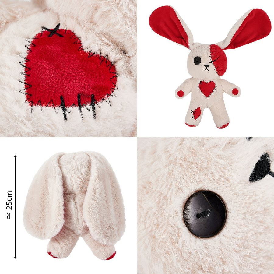 Peluche Lapin Gothique Crème et Rouge à Coutures – Image 7