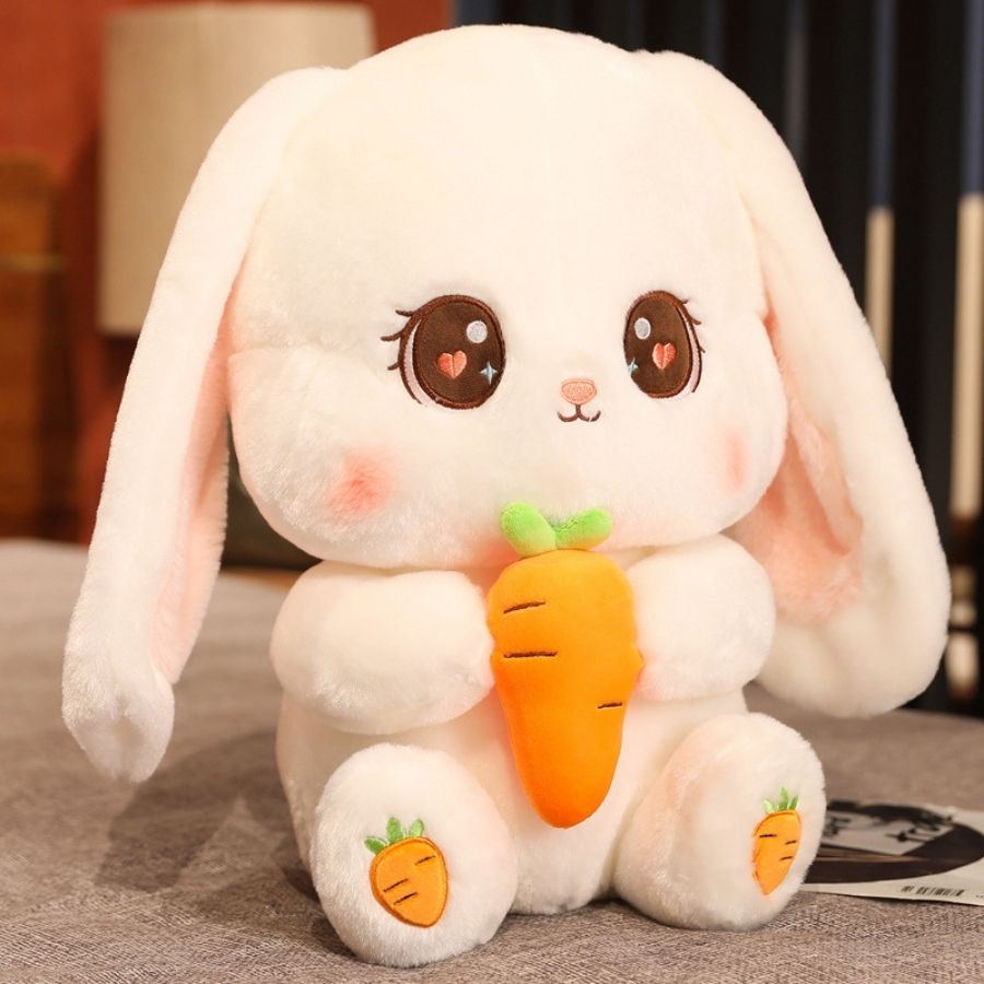 Peluche Lapin Blanc Crème aux Yeux Cœurs et Carotte – Image 2