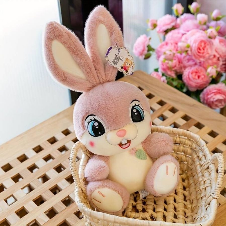 Peluche Lapin Marron Clair aux Yeux Bleus et Carotte – Image 4