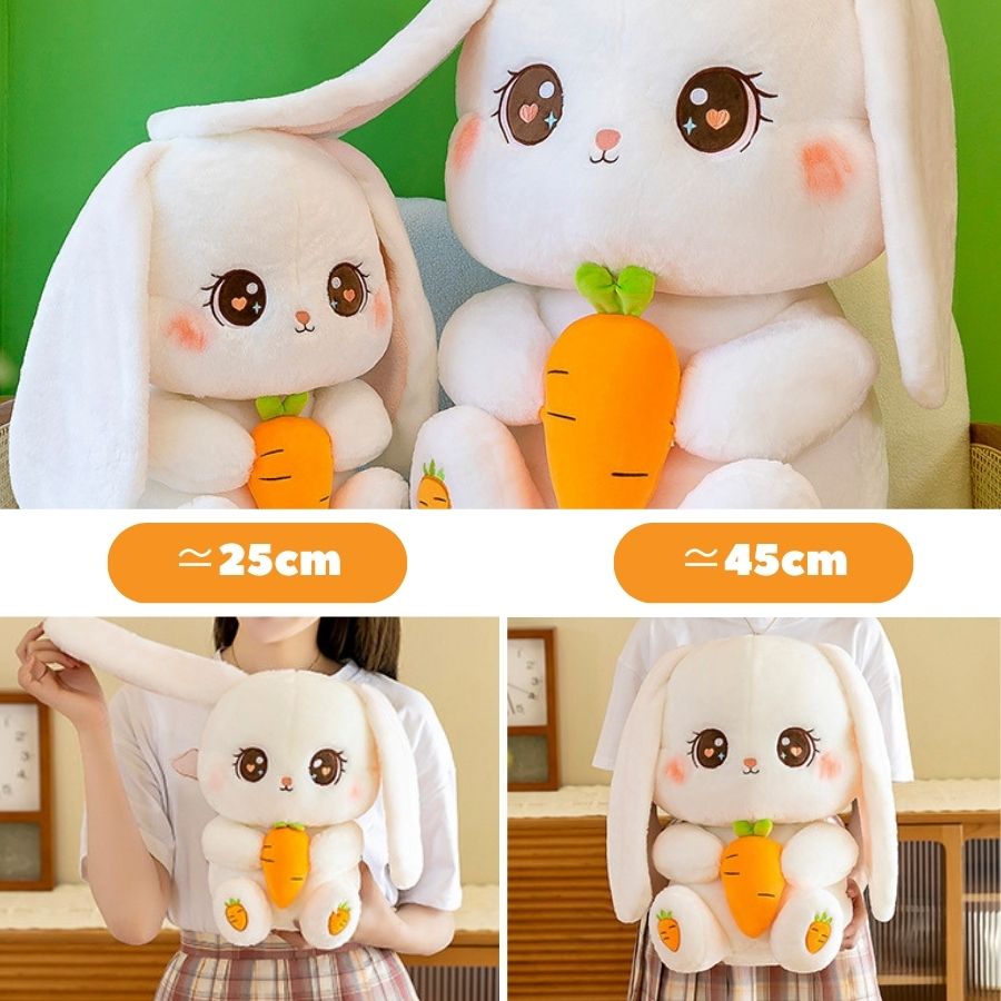 Peluche Lapin Blanc Crème aux Yeux Cœurs et Carotte – Image 9