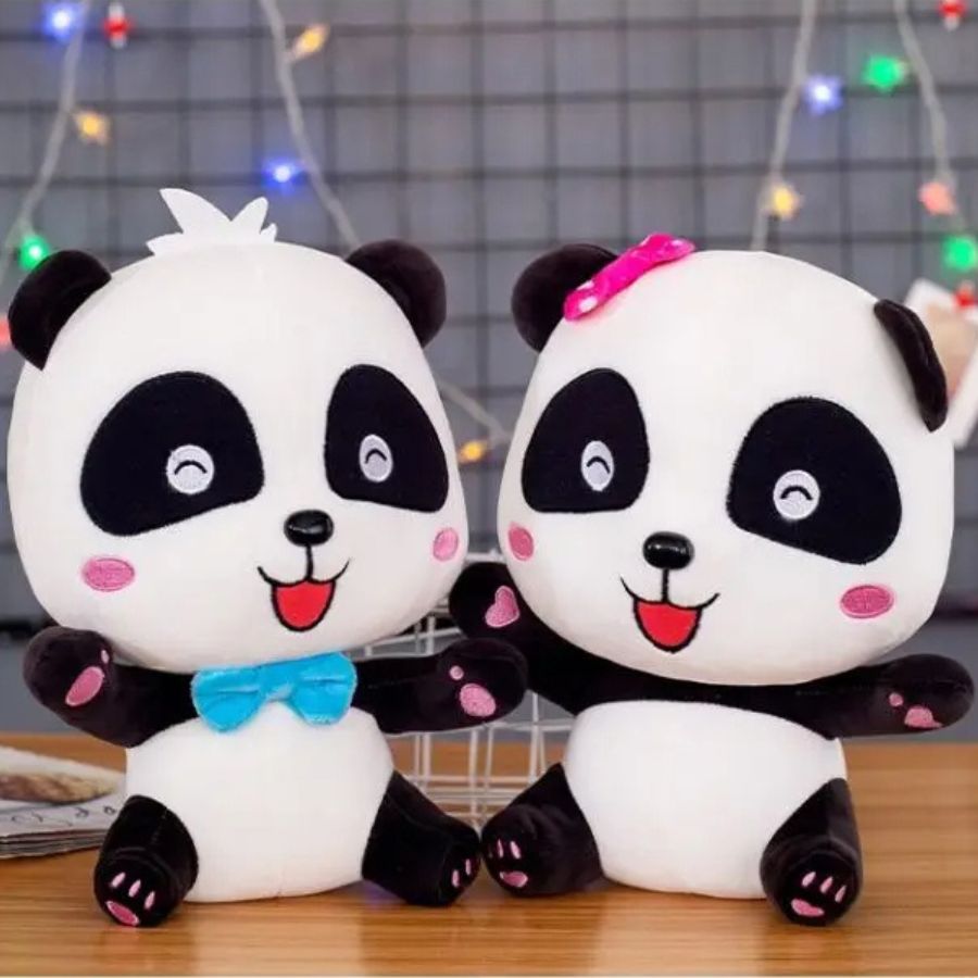 Peluches Pandas à Nœuds Rose et Bleu, Yeux Bleus – Image 6