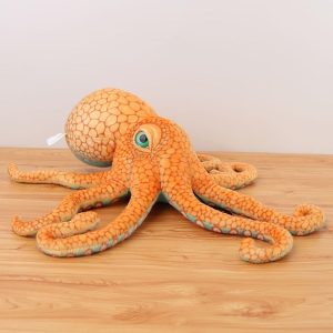 Grande Peluche Poulpe Orange à Motif Alvéolé