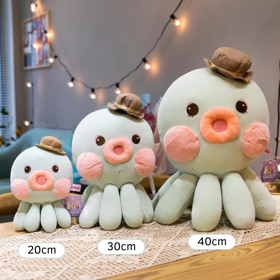 Peluche Pieuvre Pastel avec Chapeau et Joues Roses – Image 11
