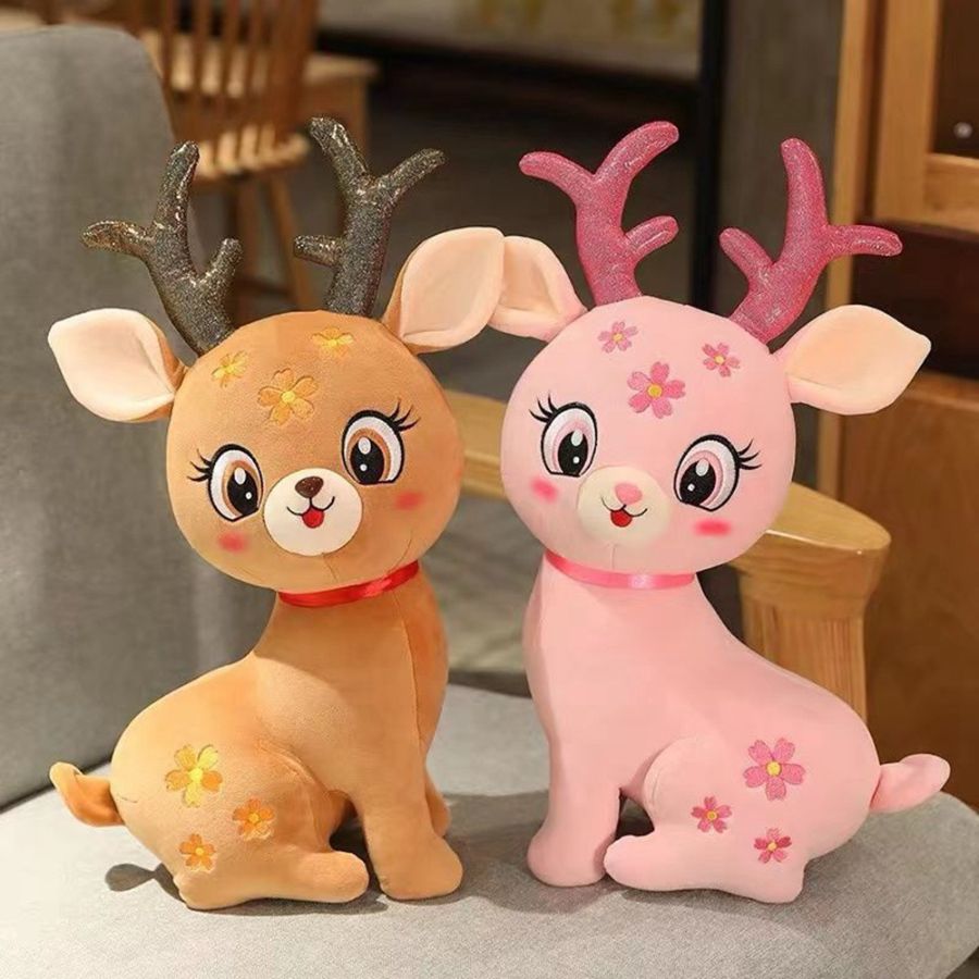 Peluche Cerf Rose Pâle à Fleurs et Bois Pailletés – Image 5