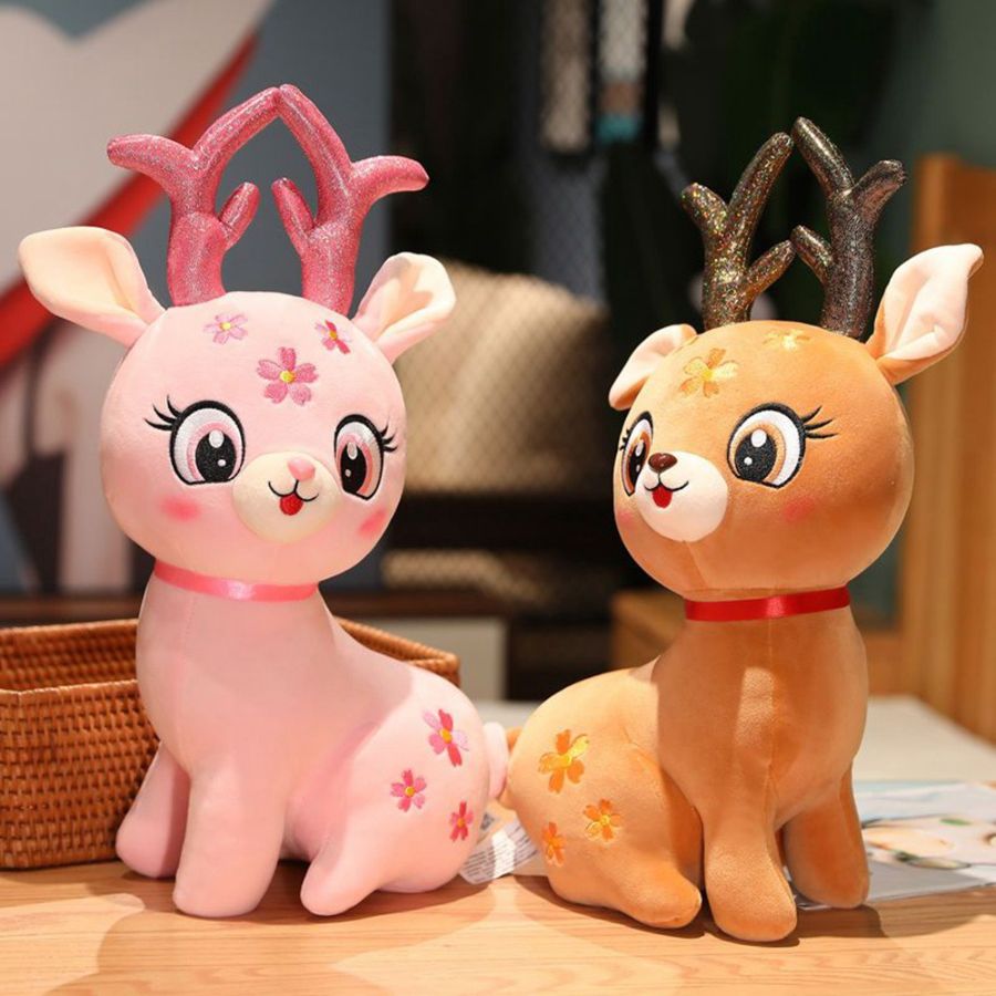 Peluche Cerf Rose Pâle à Fleurs et Bois Pailletés – Image 7