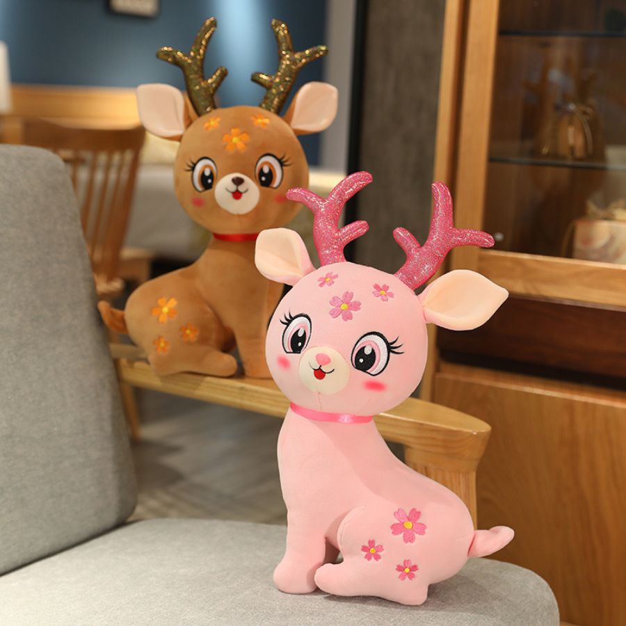 Peluche Cerf Rose Pâle à Fleurs et Bois Pailletés – Image 6