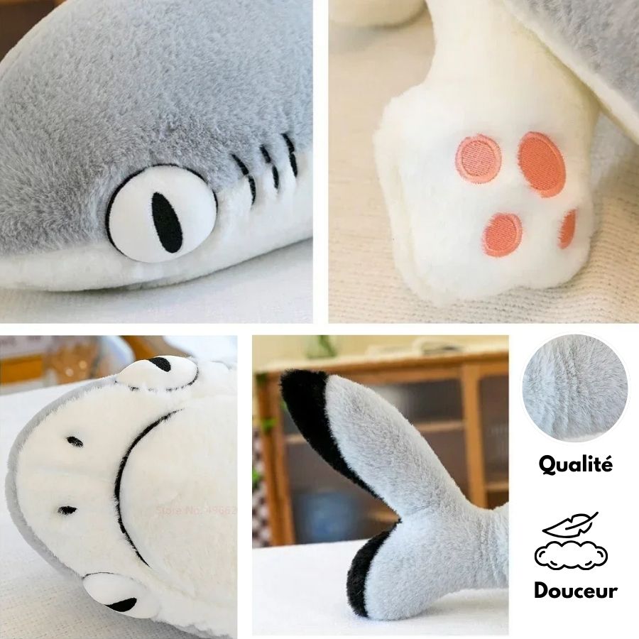Peluche de Requin Grise et Blanche aux Grands Yeux – Image 4