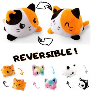Peluche Réversible Chat Tricolore à Deux Émotions