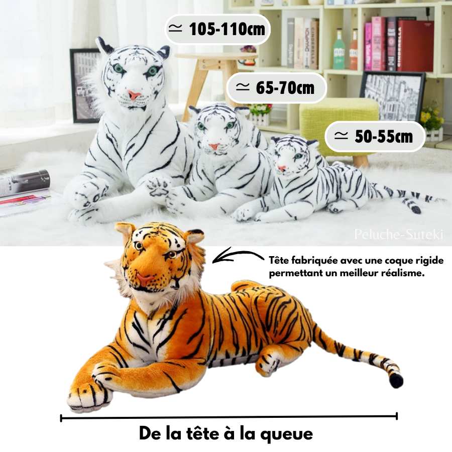 Peluche Tigre Réaliste Couché Orange et Noir – Image 11