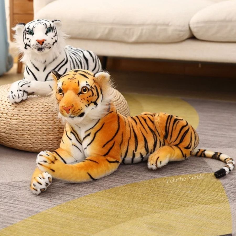 Peluche Tigre Réaliste Couché Orange et Noir – Image 5