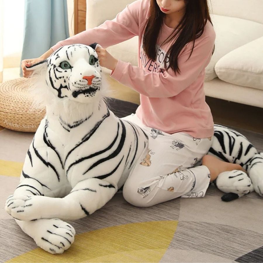 Peluche Tigre Blanc Géant aux Rayures Noires – Image 8