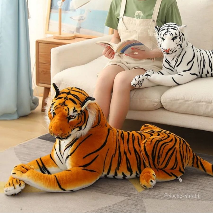 Peluche Tigre Réaliste Couché Orange et Noir – Image 6