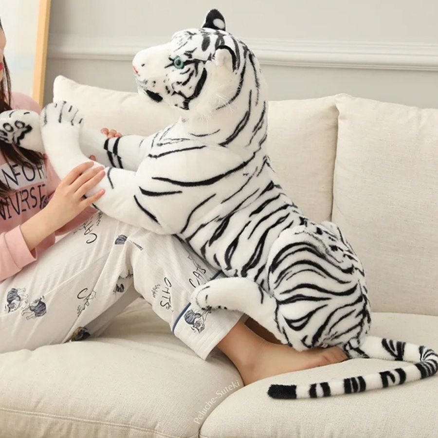 Peluche Tigre Blanc Géant aux Rayures Noires – Image 9