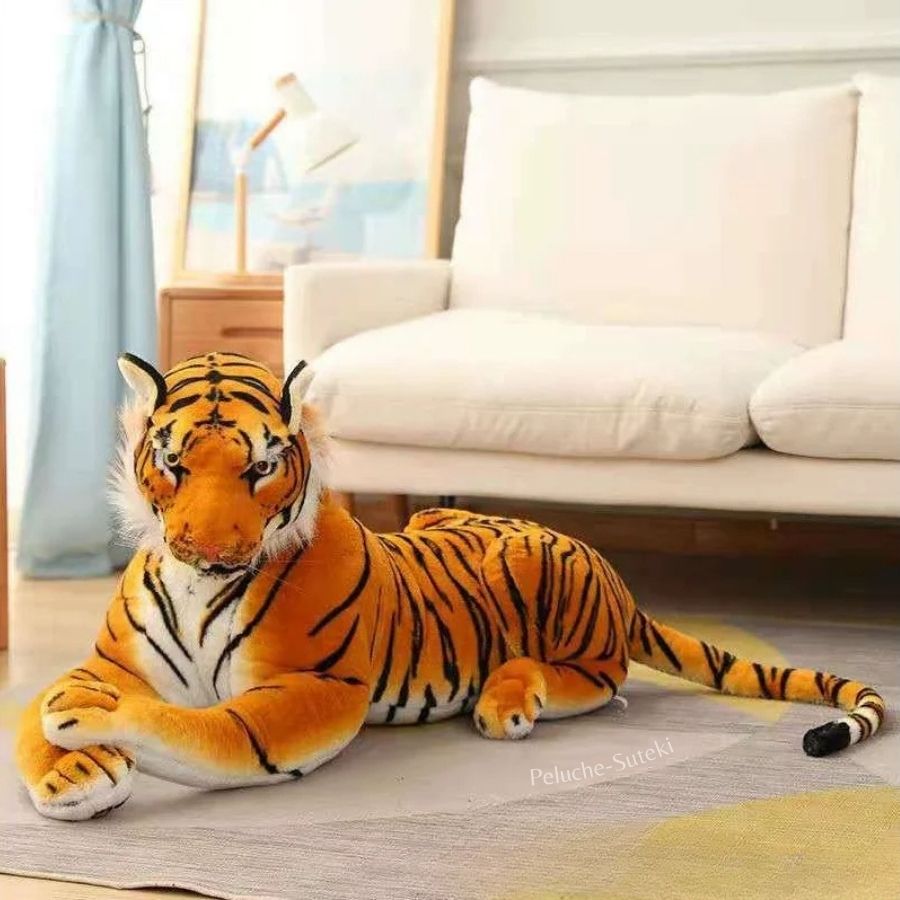 Peluche Tigre Réaliste Couché Orange et Noir – Image 2