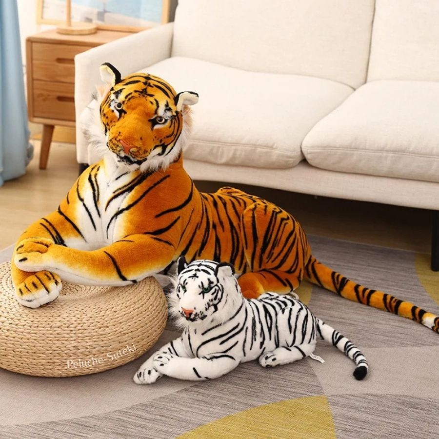 Peluche Tigre Réaliste Couché Orange et Noir – Image 4