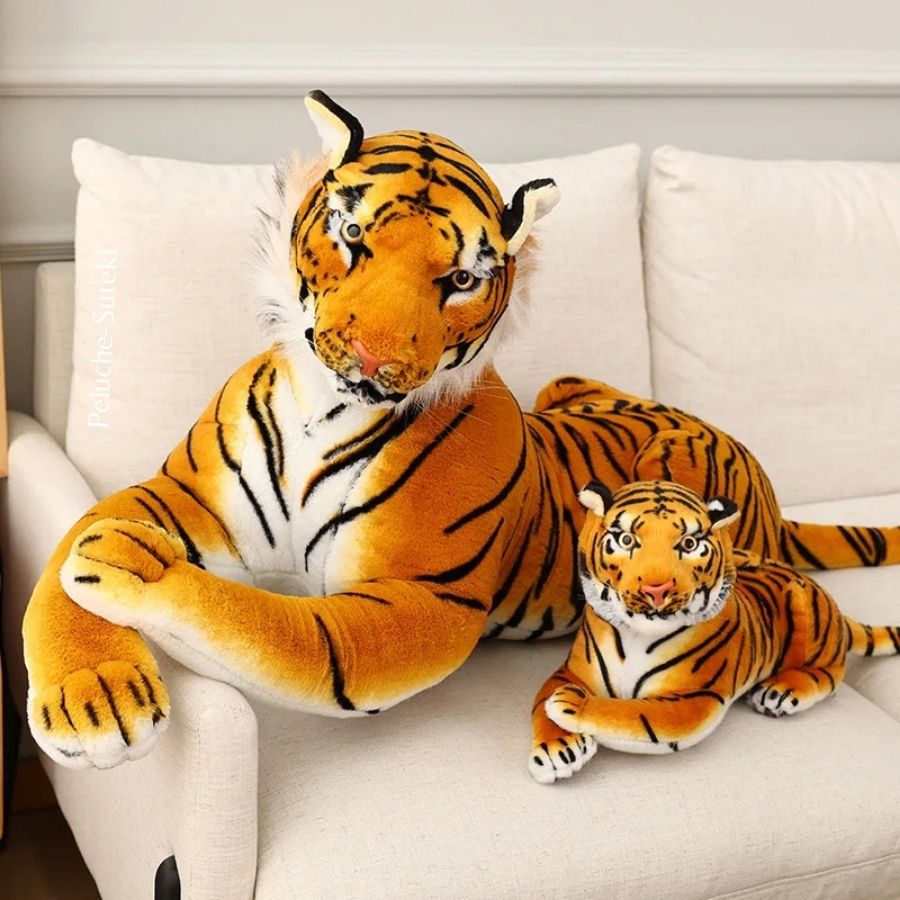 Peluche Tigre Réaliste Couché Orange et Noir – Image 3