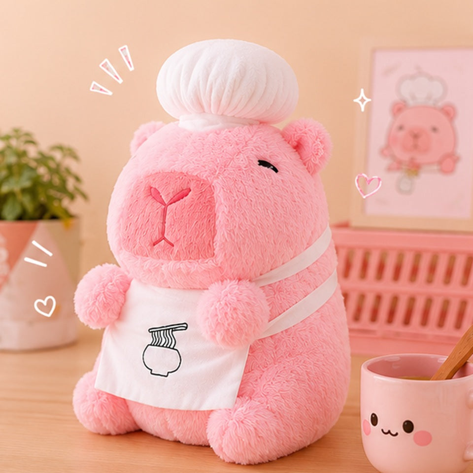 Peluche Capybara Rose Pâle Chef au Ramen – Image 3