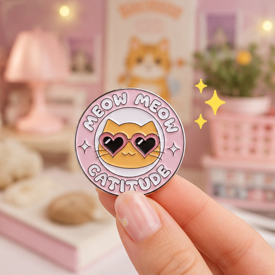 Pin's en Émail Chat "Catitude" avec Lunettes Cœur – Image 2