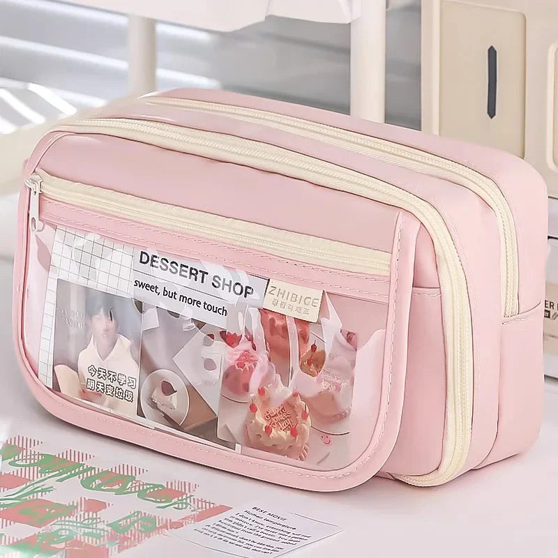 Grande Trousse Rose Pâle à Fenêtre et Double Zip – Image 2