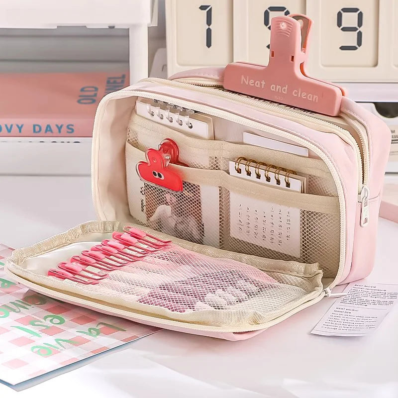 Grande Trousse Rose Pâle à Fenêtre et Double Zip – Image 3