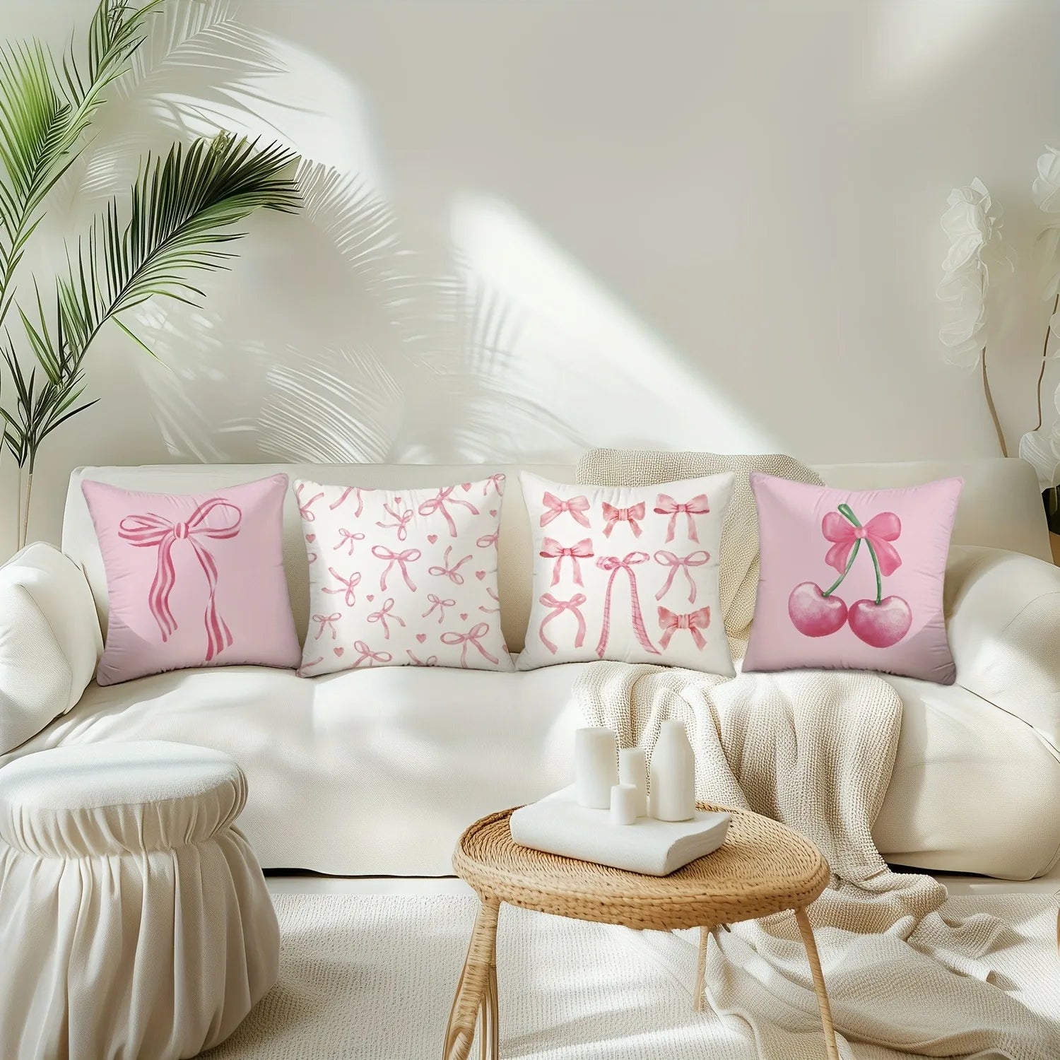 Housses de Coussin Roses à Motifs Nœuds et Cerises – Image 2