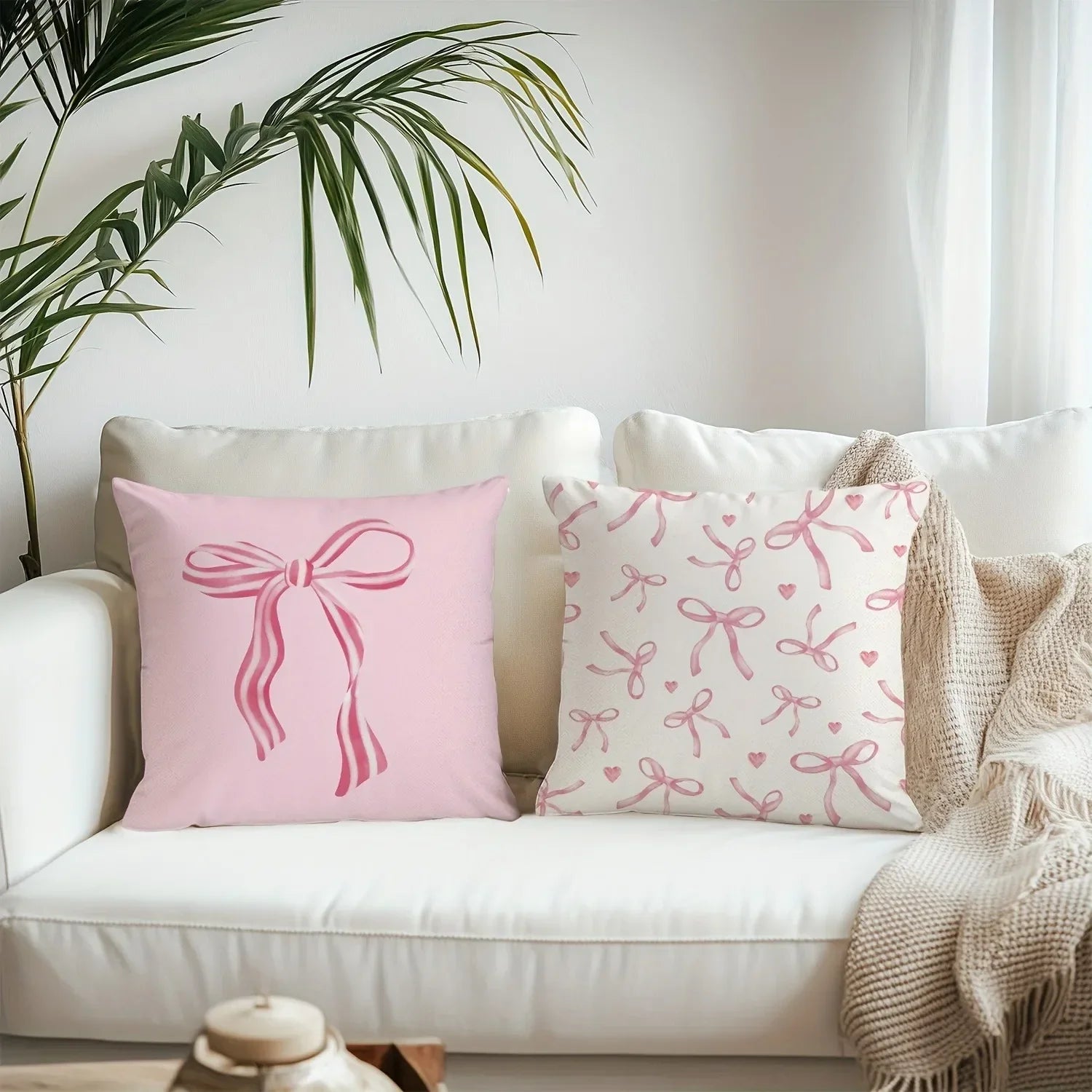 Housses de Coussin Roses à Motifs Nœuds et Cerises – Image 3