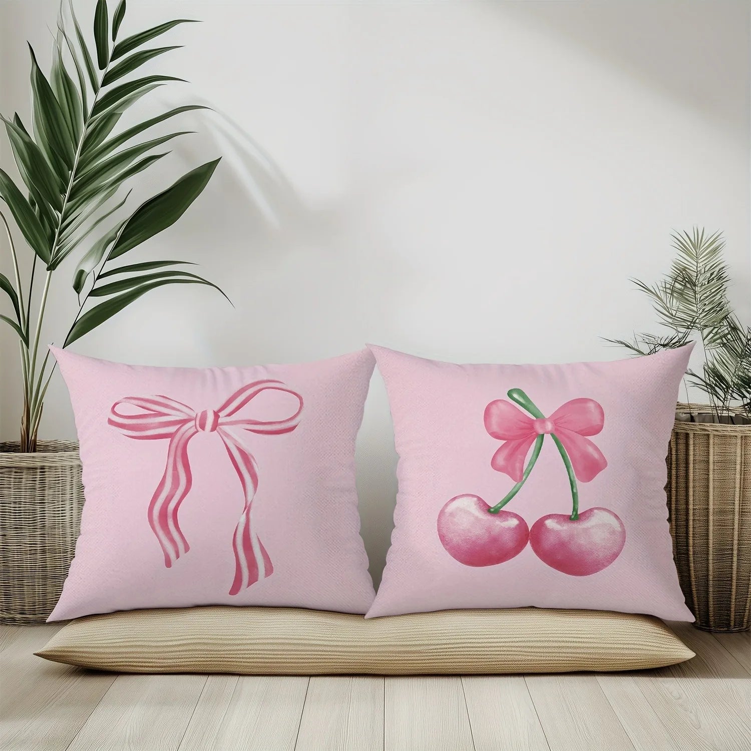 Housses de Coussin Roses à Motifs Nœuds et Cerises – Image 4