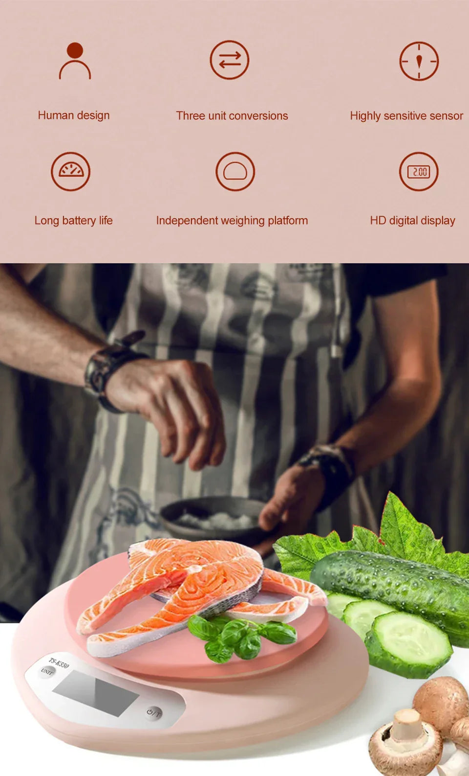 Balance de Cuisine Digitale Rose Pâle Ovale – Image 8