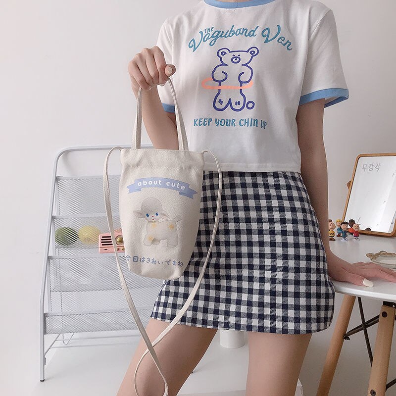 Mini Sac à Bandoulière en Toile Écru Imprimé Agneau – Image 19