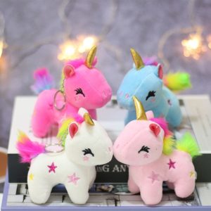 Porte-Clés Peluche Licorne Pastel et Arc-en-Ciel