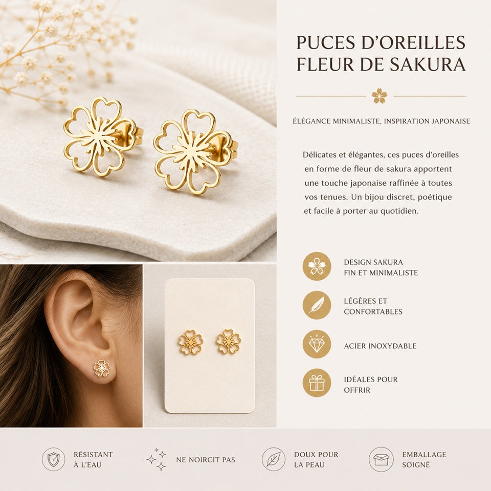 Boucles d'Oreilles en Acier Doré Fleur à Cœurs – Image 3