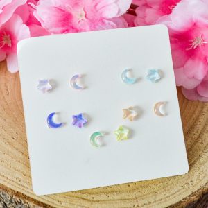 Boucles d'Oreilles Étoile et Lune Colorées