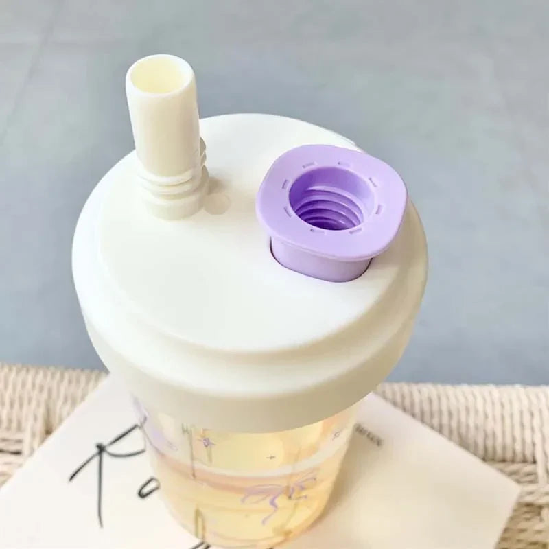 Gourde Kawaii avec Paille Intégrée Nœuds Lavande – Image 3