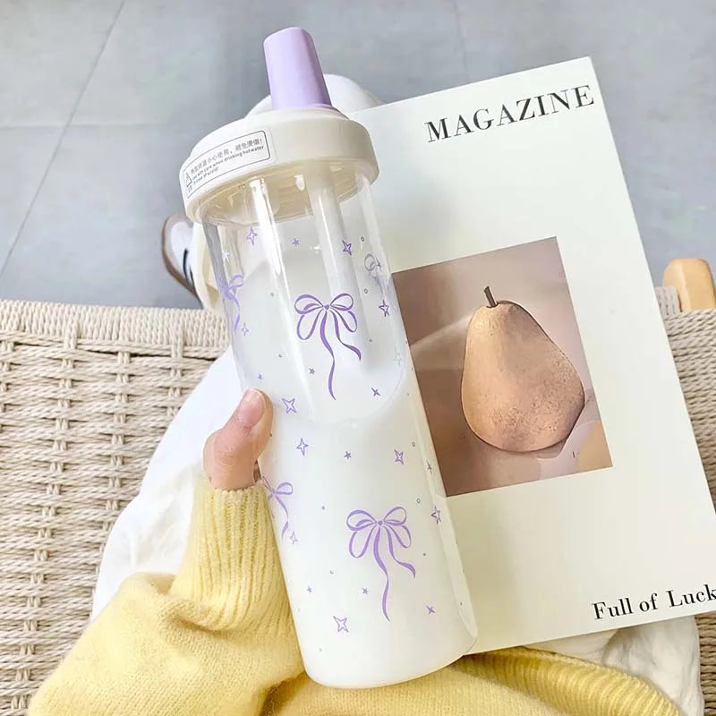 Gourde Kawaii avec Paille Intégrée Nœuds Lavande – Image 7