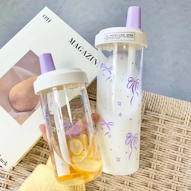 Gourde Kawaii avec Paille Intégrée Nœuds Lavande – Image 8