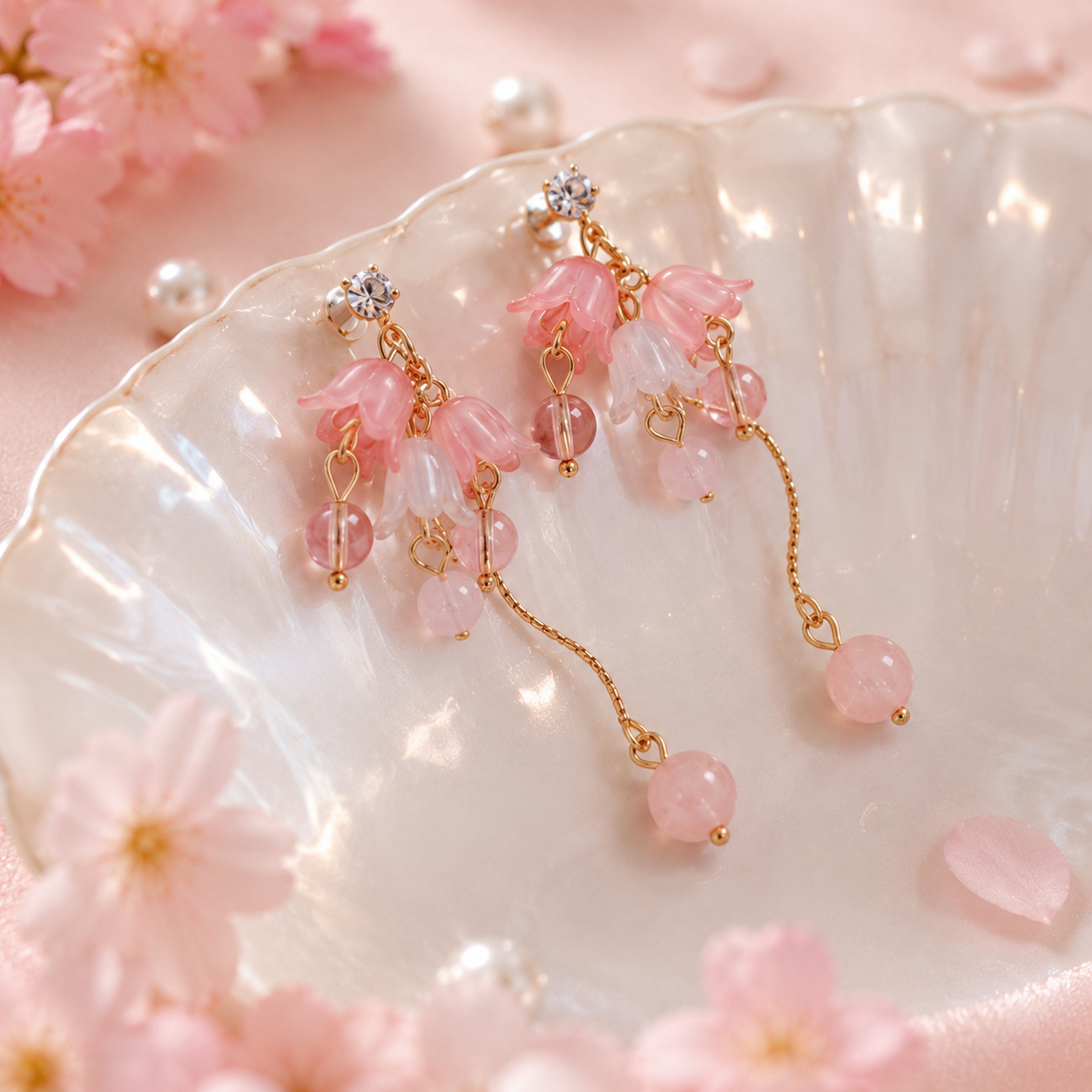 Boucles d'Oreilles Fleurs Perlées en Cascade – Image 3