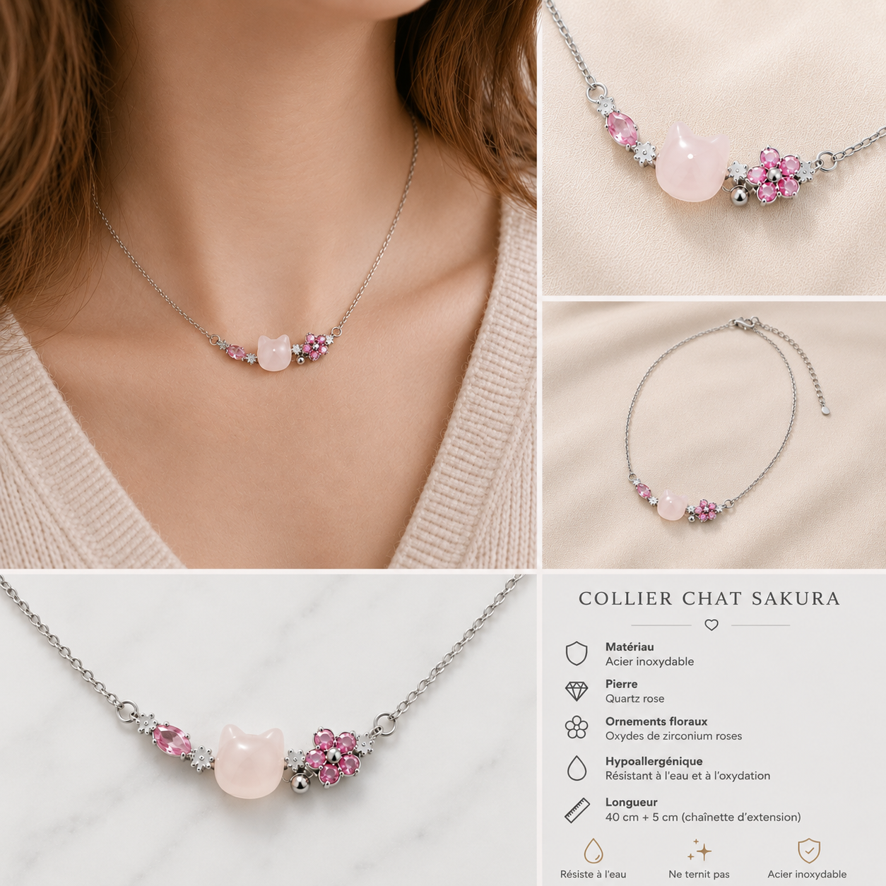 Collier de Chat Sakura Floral – Image 3